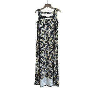 Nina Leonard Long Sleeveless Blue & Yellow Floral Dress Size Large